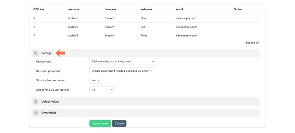 import user moodle